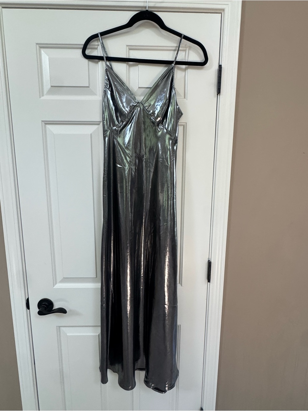 Anthropologie Metallic Silver Slip Dress